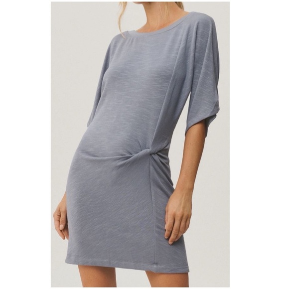 New Daily Practice Anthropologie Side Twist Tee Dress Grey Mini T-shirt Anthro - Picture 5 of 6
